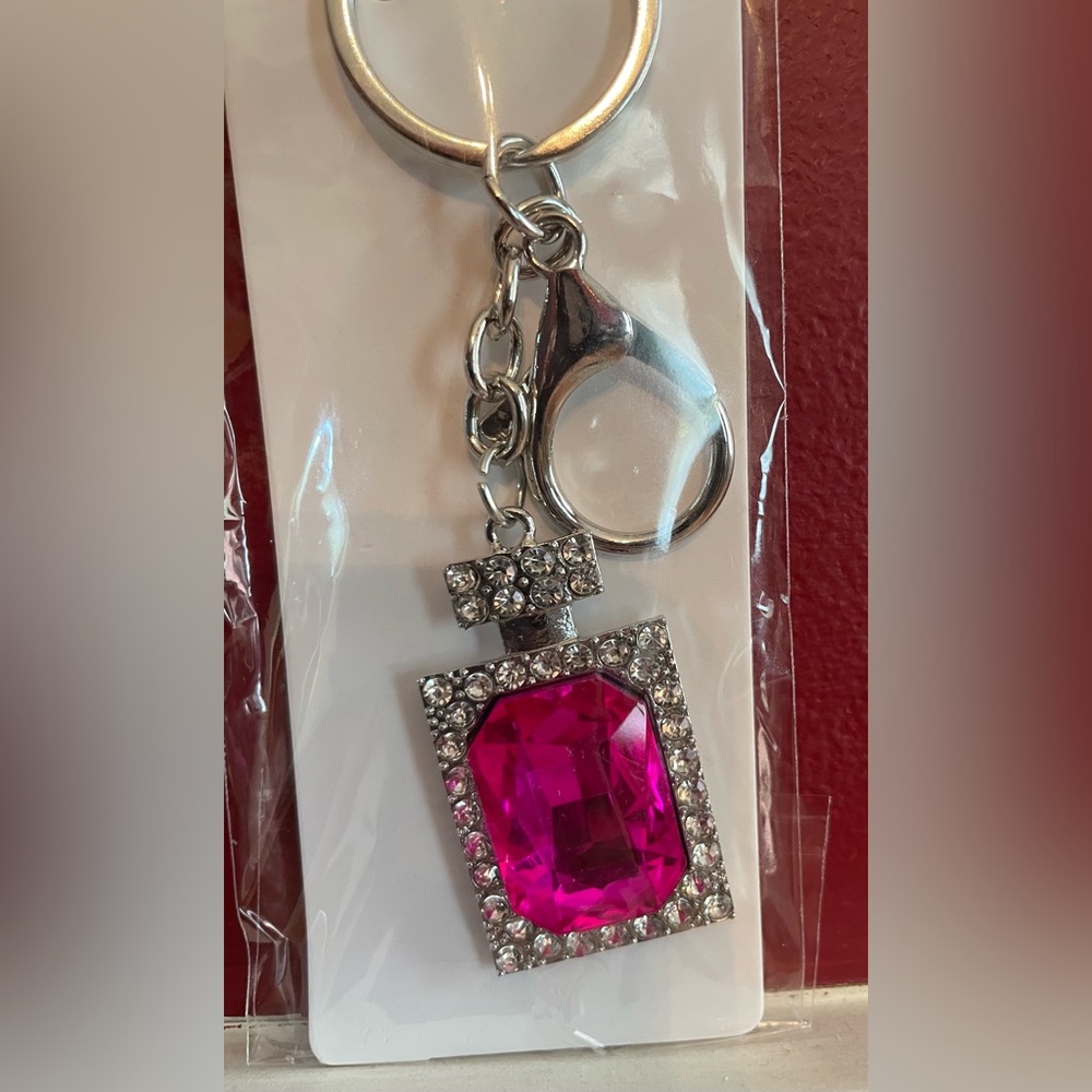 Perfume Bottle Keychain - Pink Gemstone